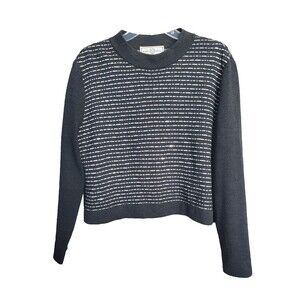 St. John Sport Marie Gray Charcoal Metal Accent Santana Knit Striped Sweater L